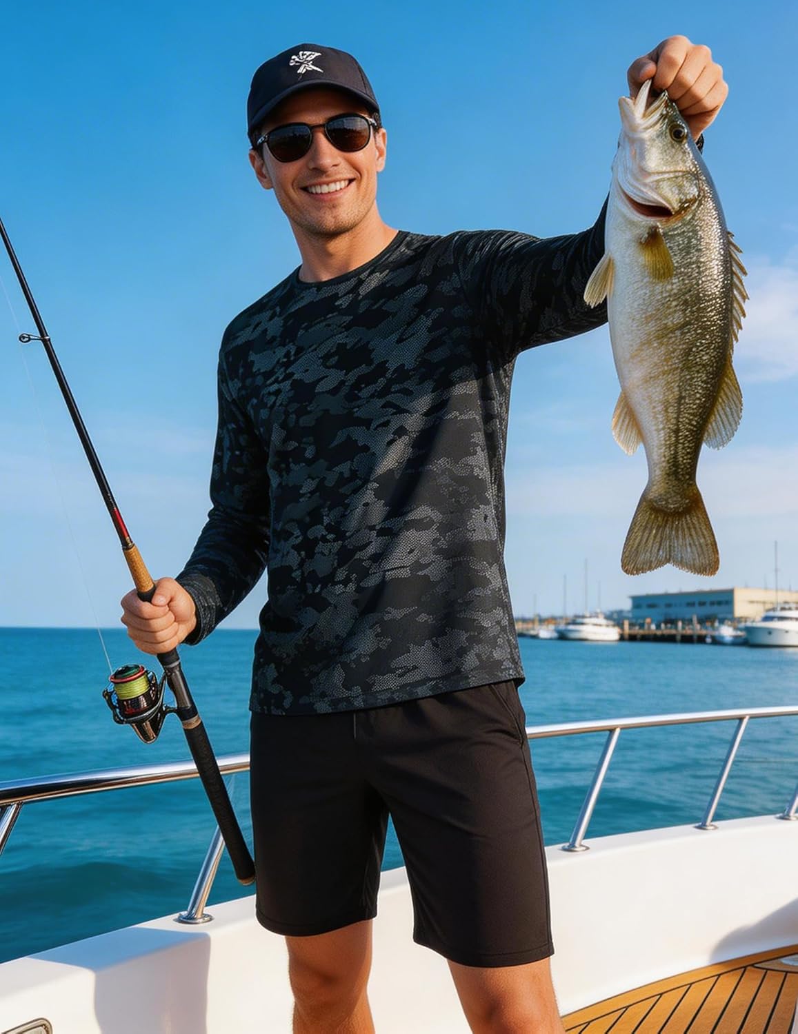 PINSPARK Men's UV Protection Long Sleeve Fishing Shirt - Quick Dry Camo Rash Guard for Active Wear