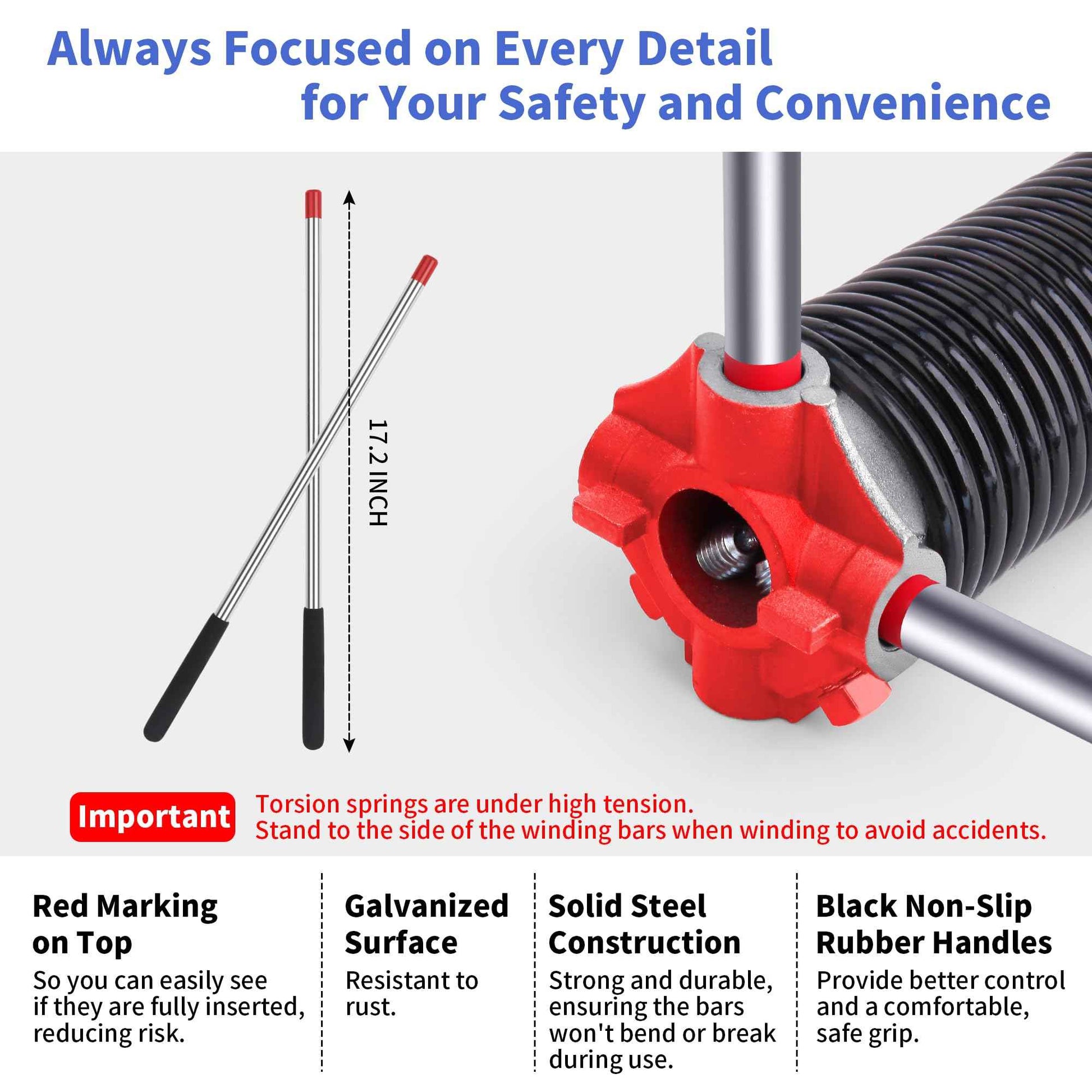 GarageSpringF2C One Pair of 2" Garage Door Torsion Springs, Electrophoresis Coated Garage Spring Set for Replacement with Non-Slip Winding Bars - Size 234x2x27"