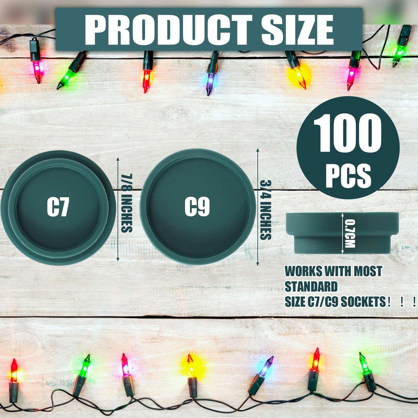 Threlaco 50 Pcs Christmas Light Socket Cap Safety Plugs for C9 and C7 Bulbs Double Sided Stringers Light Socket Cap Covers Bulb Plugs Cover for Holiday Xmas Winter Covering Unused Outdoor Lamp (Green)