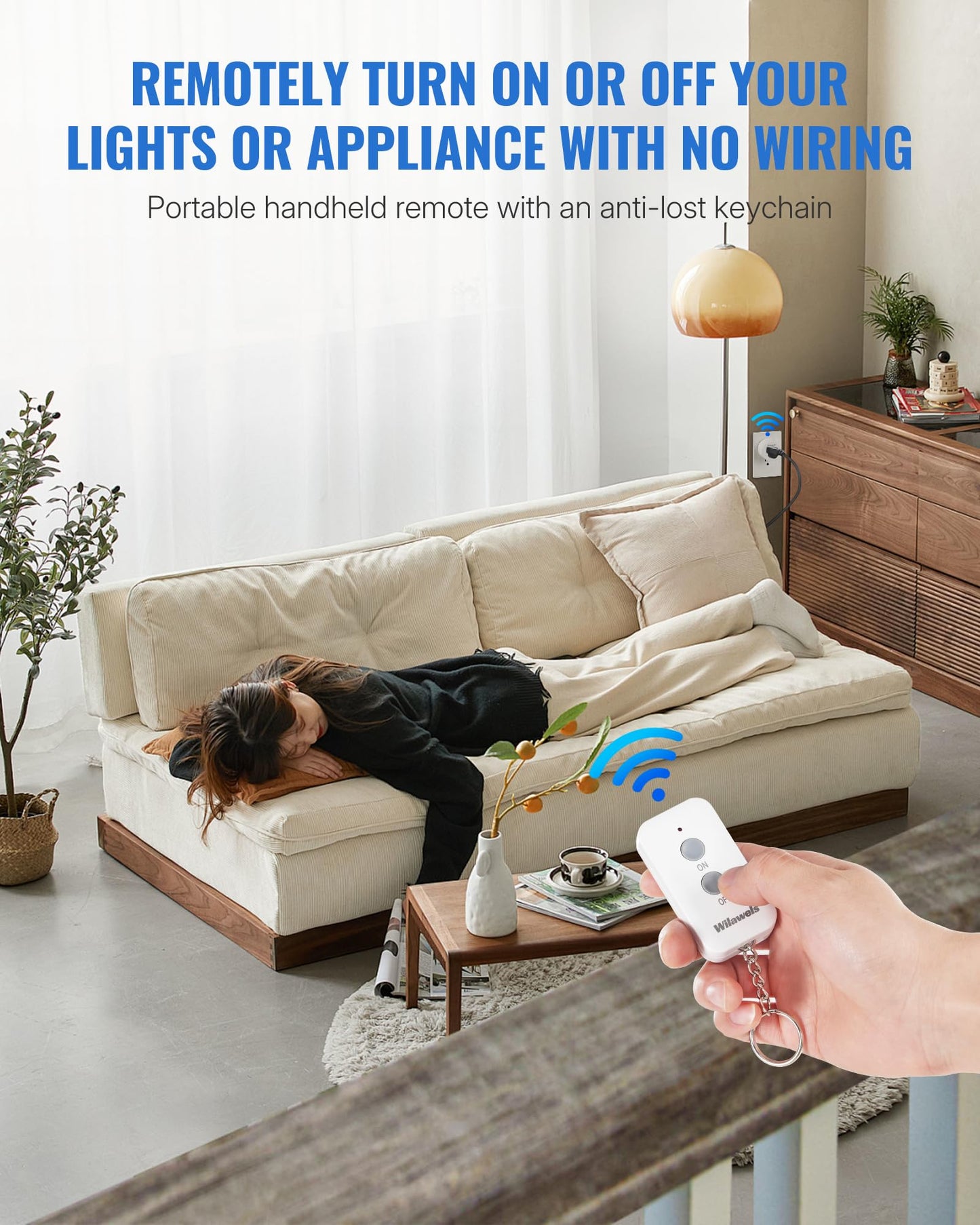 Remote Control Outlet Plug, WILAWELS Wireless Remote On Off Switch for Outlet, Remote Light Switch for Lamp, Light, Programmable, 100ft RF Range, 15A/1875W, Battery Included, FCC Listed W11RC1106