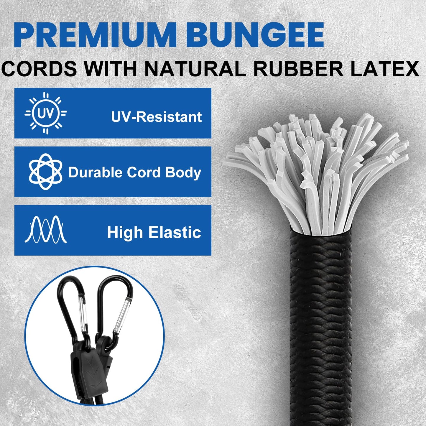 Joneaz 8 Pcs 48 inch Bungee Cords with Hooks Adjustable Heavy Duty Black, UV Resistant Shock Strap with Carabiner Style Clips,4 Spare Parts Offered