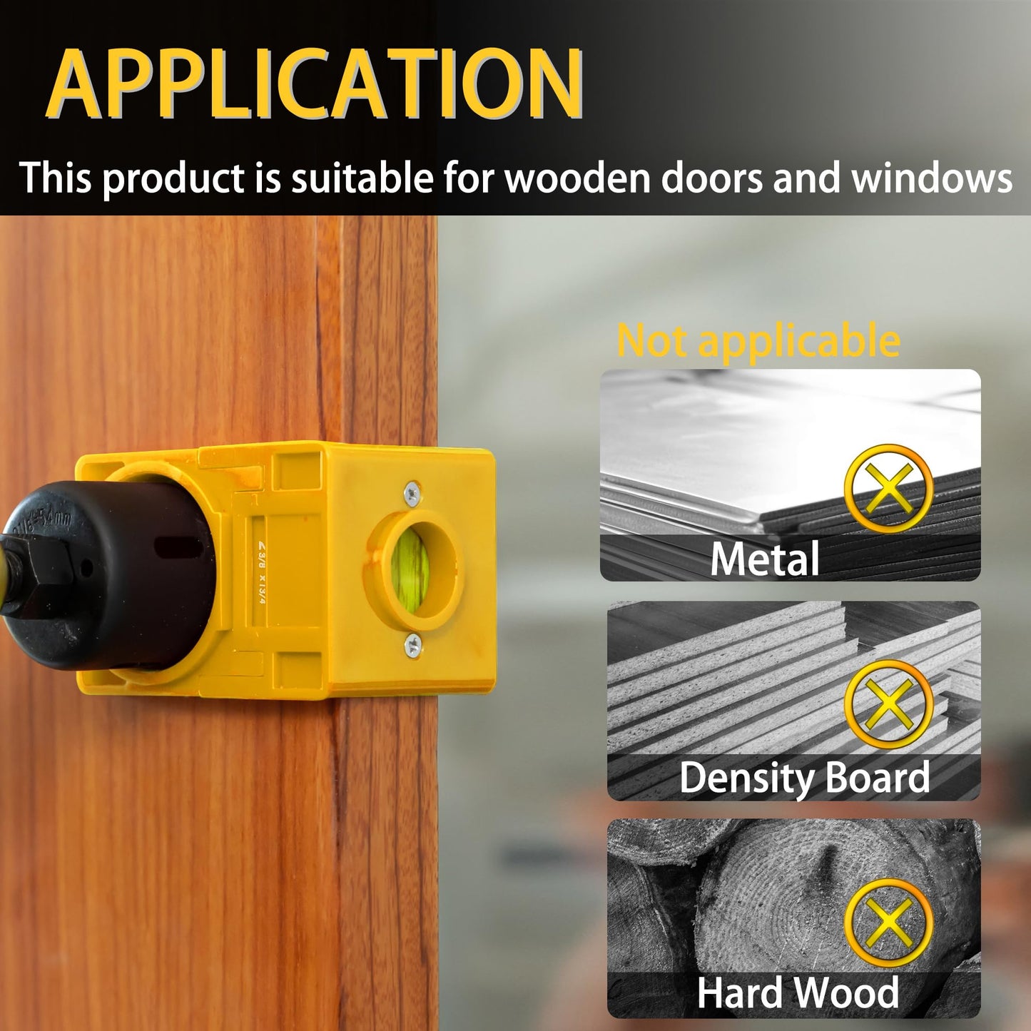 RKK Door Knob Hole Saw Kit, Deadbolt Installation Kit with Door Knob Jig Kit Door Lock Installation Kit Door Hole Drilling Kit for Wooden Doors (Yellow)