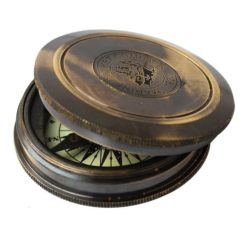 Marine Pocket Compass 1920 Vintage Brass Navigation Compass with Engraved Lid Antique Nautical Instrument