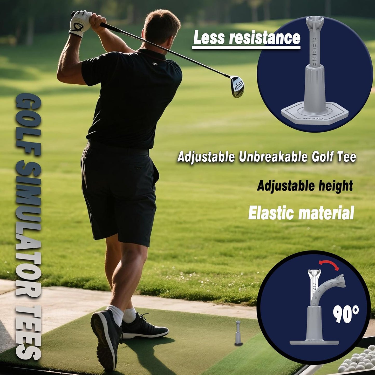 Skiennix Adjustable Golf Tees - Rubber Simulator Tees for Indoor & Outdoor Practice | 3.9" & 2.8" (2 Pack Gray + 2 High Struts)