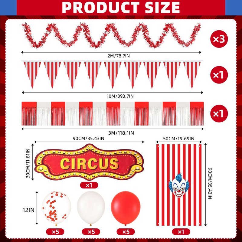 Thyle 22 Pcs Circus Golf Cart Decorations Kit Include Carnival Pennant Banner Hanging Streamers Curtains Tinsel Garland Balloons Circus Banner Parade Float Decor Party Supplies