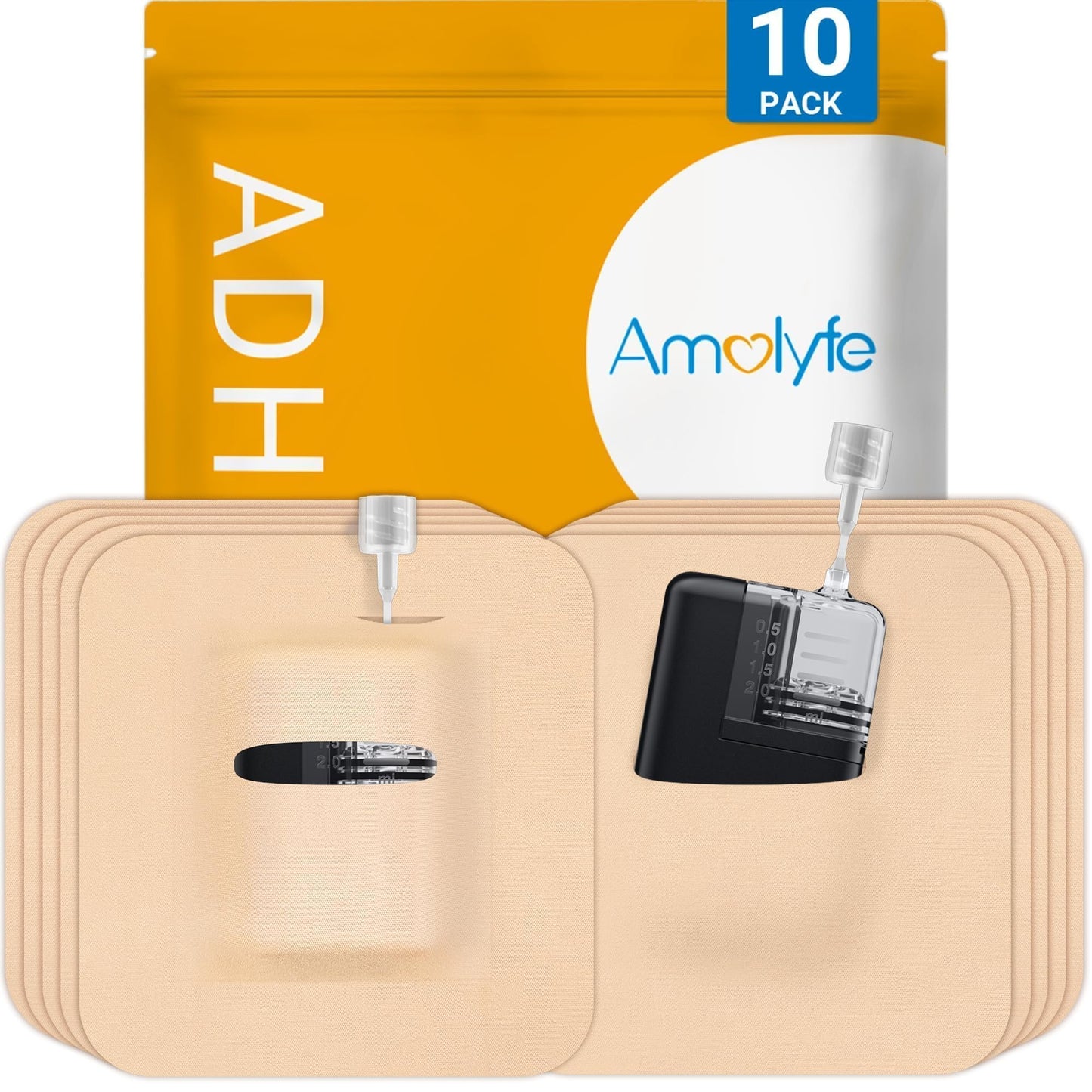 10 Pack Tandem Mobi Adhesive Sleeve, Amolyfe On-Body Pocket Patches for Tandem Mobi Insulin Pump, Waterproof & Hypoallergenic Adhesive Holder Overpatch Cover, 10+ Days Long Wear (Beige)