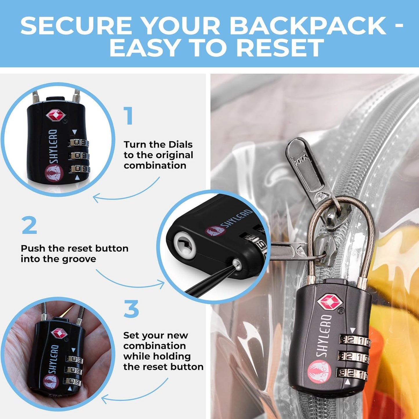 SHYLERO Clear Backpack - Heavy Duty PVC with TSA Lock & 2-Way Zipper | Extra Large Grey (18" x 14" x 8")