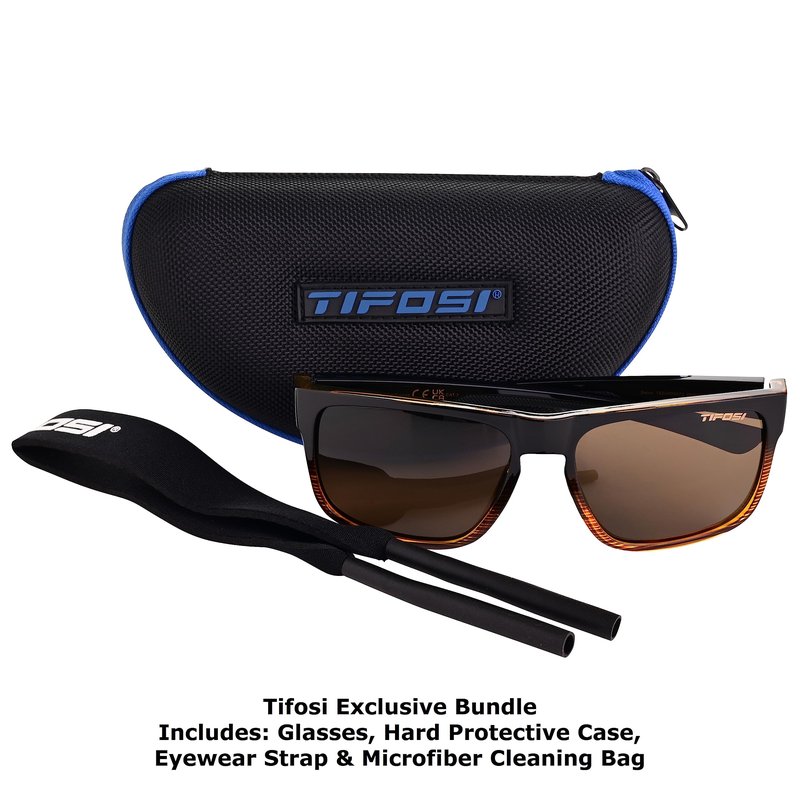 Tifosi Optics Swick Sunglasses Bundle with Case and Eyewear Straps (Brown Fade/Brown)