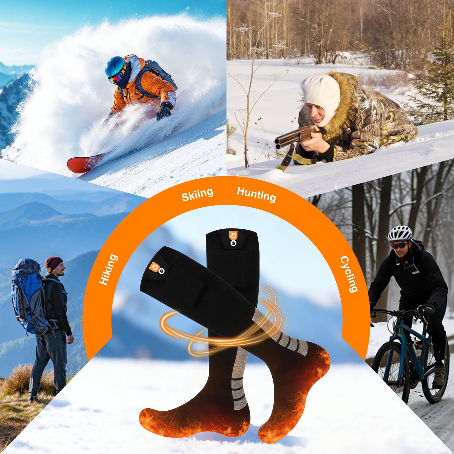 Heated Socks with 4 Heating Levels 6000mAh Rechargeable Electric Heating Socks Washable Thermal Sock Winter Warming Hiking Sock for Adult Men Women Skiing Biking Fishing Running Outdoor Activities