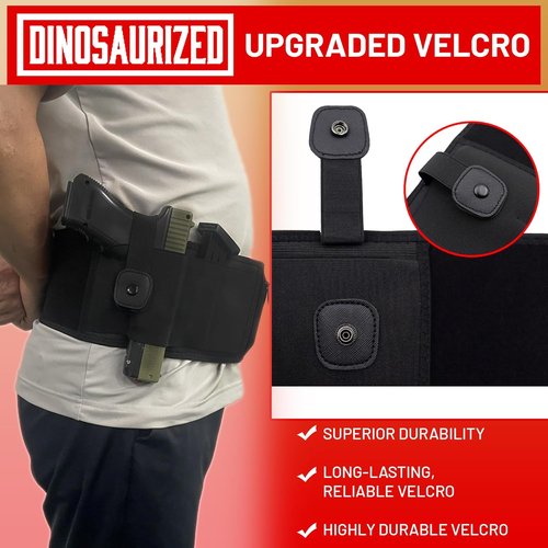 Dinosaurized 3-in-1 Holster - Comfortable Neoprene Waistband for Glock, Smith & Wesson, Taurus, Ruger | Ideal for Running, Jogging, Hiking - Fits Most Pistols & Revolvers