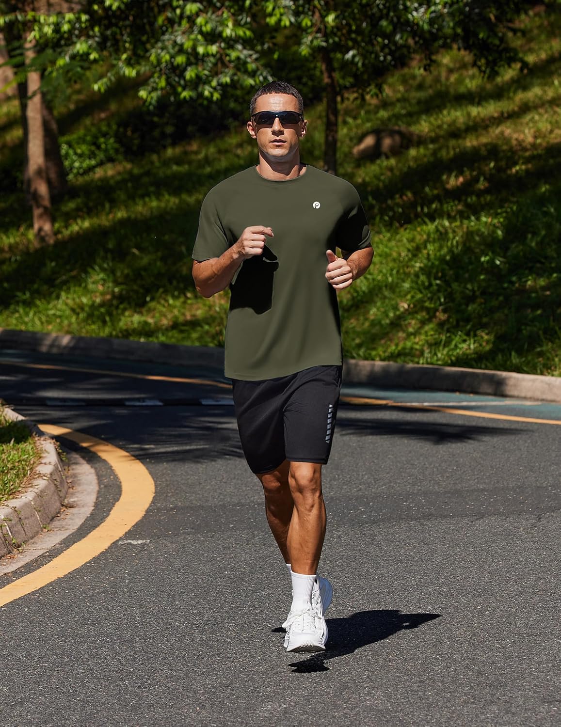 PINSPARK Men's Workout Shirts - UPF 50+ Quick Dry Athletic Tee for Running & Swimming | Short Sleeve