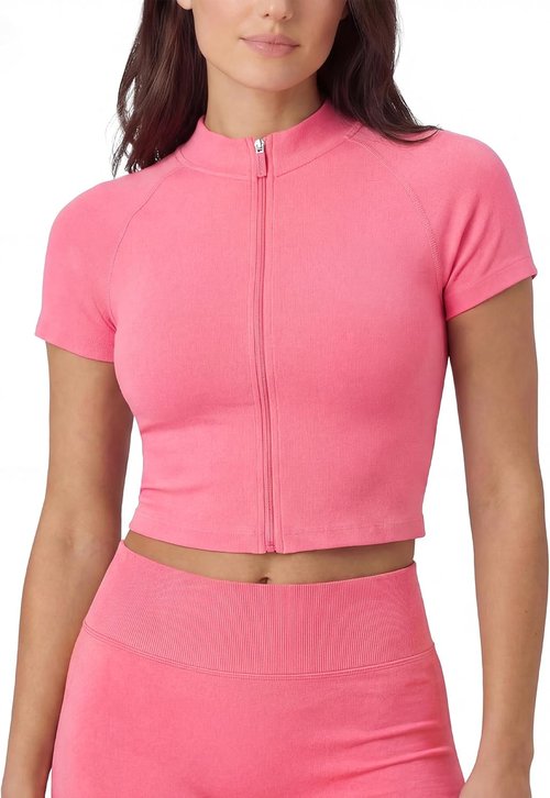 AUROLA Women's Workout Tops - Seamless Slim Fit Short Sleeve Zip-Up Yoga Jacket | Crop Top