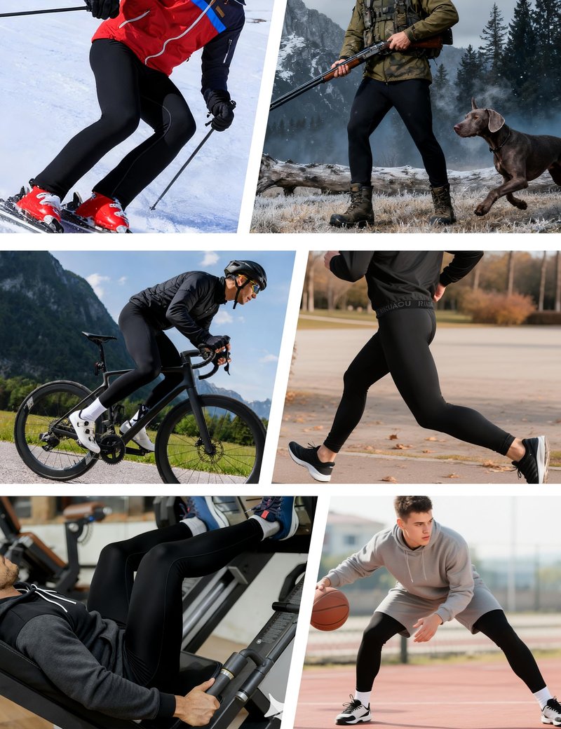 RIKUAOU Mens Thermal Compression Pants, Fleece Lined Athletic Leggings Running Tights, Cold Weather Base Layer Winter Gear Black