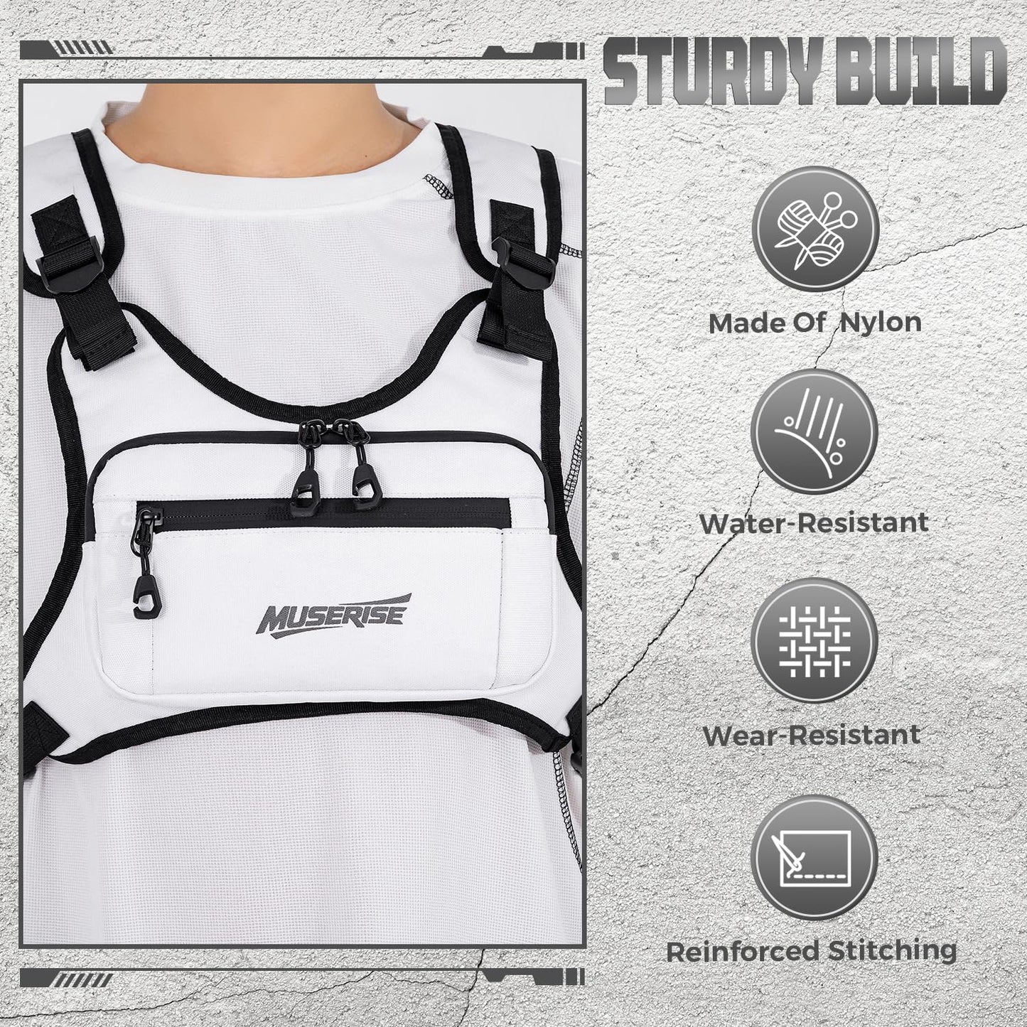 Muserise Sports Chest Bag For Men Women, Water Resistant Lightweight Front Chest Pack, Running Vest Bag With Built-In Phone Holder & Extra Storage For Workouts, Running, Cycling