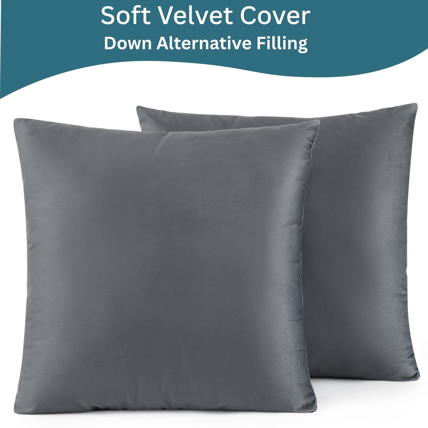 LANE LINEN Polyester Fiber Filled Decorative Cum Throw Pillow Inserts Pack of 2-18 x 18 Inches, Soft & Comfortable Fulffy Filling, Holds Shape Well Over time and use - Dark Grey Cushion Inserts