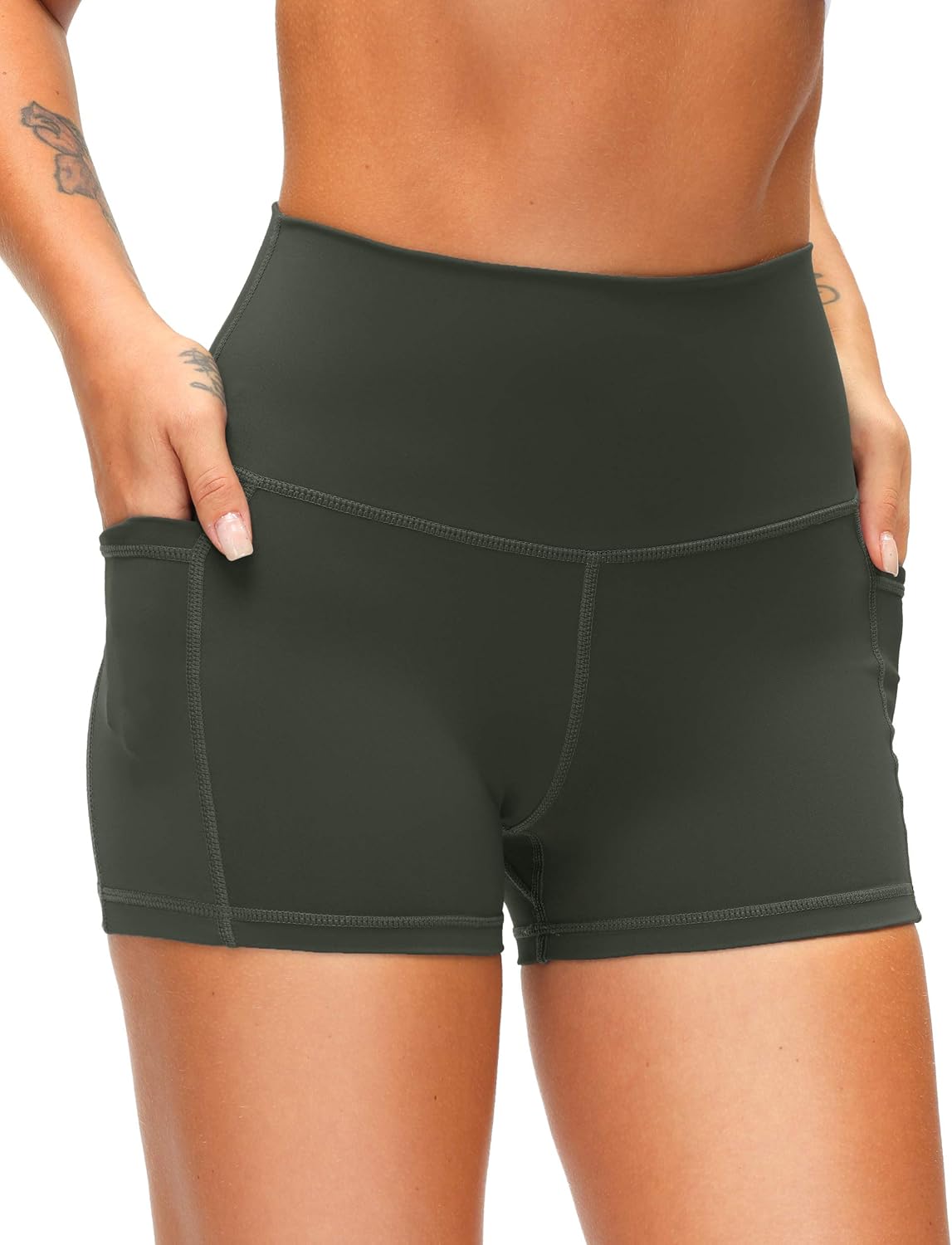 Soothfeel Women's High Waist Yoga Shorts - Tummy Control with Side Pockets | 5" & 3" Options