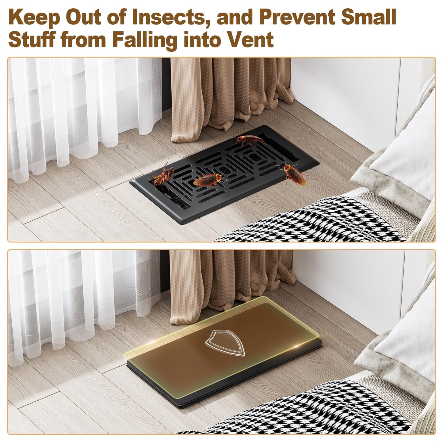 Magnetic Vent Covers 3 Pack, for Complete Sealing of Residential Standard Floor Vent Covers 5.5" X 12" for Floor Wall and Ceiling Vent Covers RV Residential HVAC and Air Conditioning Vents Black