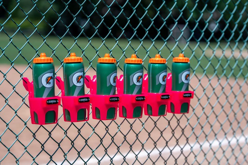 Fence Cup Holder | Drink Holder for Chain Link Fence | Fits Stanley, Yeti & Gatorade | Baseball Dugout, Softball, Pickleball & Tennis | Made in USA | The Fence Buddy (Hot Pink)