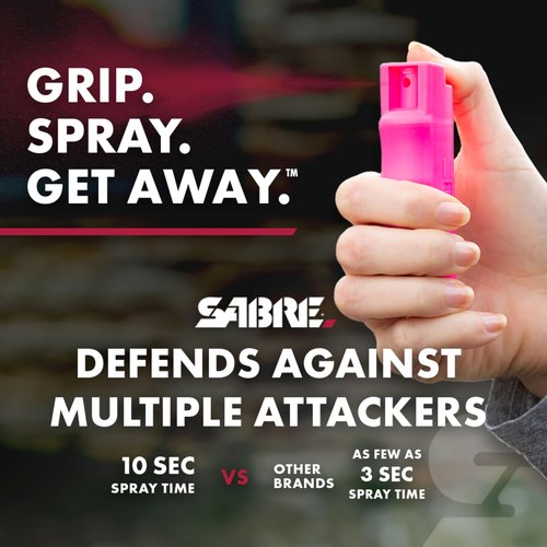 SABRE Personal Safety Kit With Pepper Spray and Personal Alarm, 3X longer spray time, Intuitive Finger Grip, 120dB Alarm, Audible Up To 1,280-Feet (390-Meters)