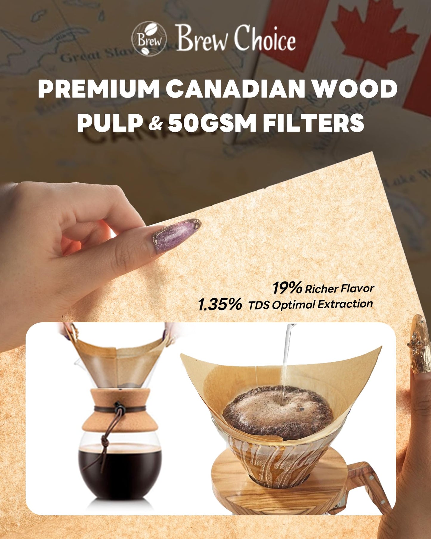 Brew Choice Pre-folded Unbleached Cone Coffee Filters, 100 Count Disposable Paper Filters Compatible with Hario V60 Size 02 Drippers, Bodum & 1-5 Cups Pour Over and Drip Coffee Makers