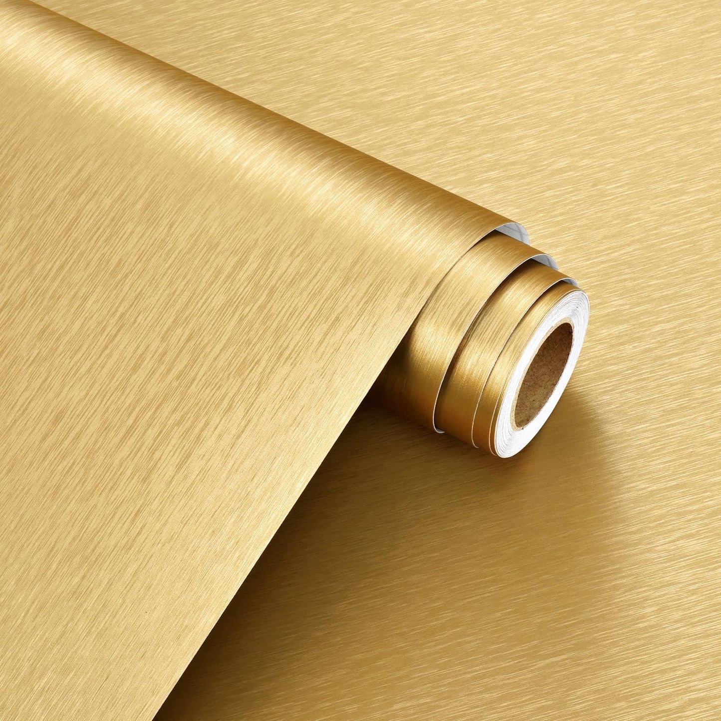 WESTICK Stainless Steel Gold Contact Paper Removable Metallic Gold Wallpaper Peel and Stick Brushed Golden Contact Paper Stainless Steel Vinyl Fridge Wrap for Appliances Cabinets Countertops 15.8"x80"