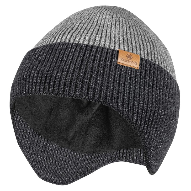 Ocatoma Winter Beanie with Earflap for Men Women Warm Knit Soft Hat Outdoor Beanie Unisex Gifts for Men Women