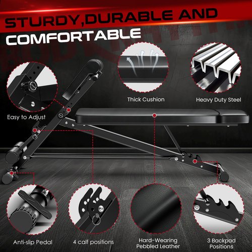 BODY RHYTHM Adjustable Weight Bench, Foldable Roman Chair for Full Body Workout, Sit up bench, Hyper Back Extension, Incline, Flat & Decline Bench (black)