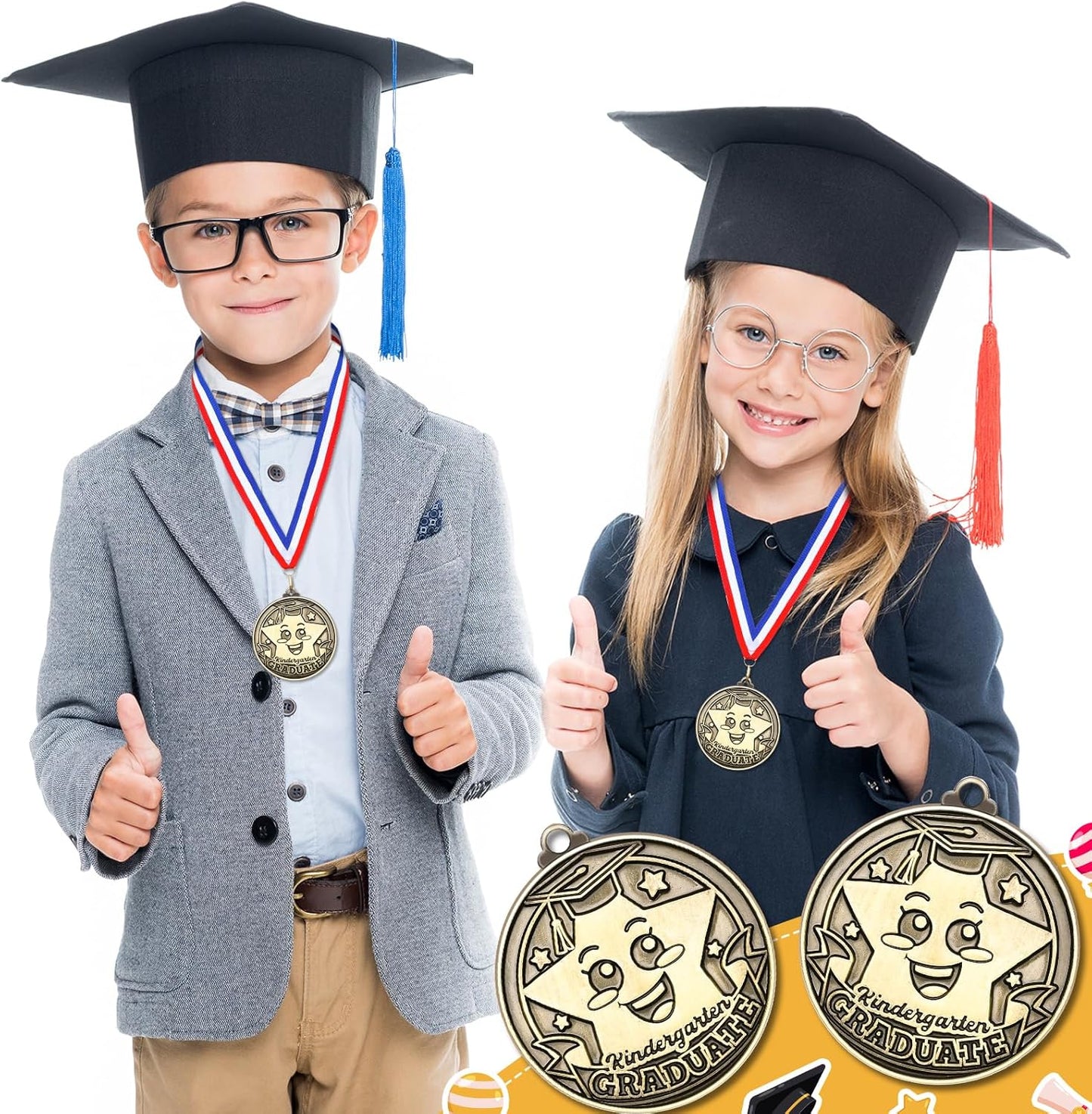 Remuuly Kindergarten Graduation Medals - 30/60 Pcs 2'' Award Medallions with Neck Ribbons | Perfect Congrats Gifts for Kids