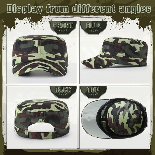 Eurzom 6 Pcs Military Style Hat Cadet Cap Army Basic Army Vintage Cap Adjustable Cotton Twill Flat Top Hats for Men Women (Camo)