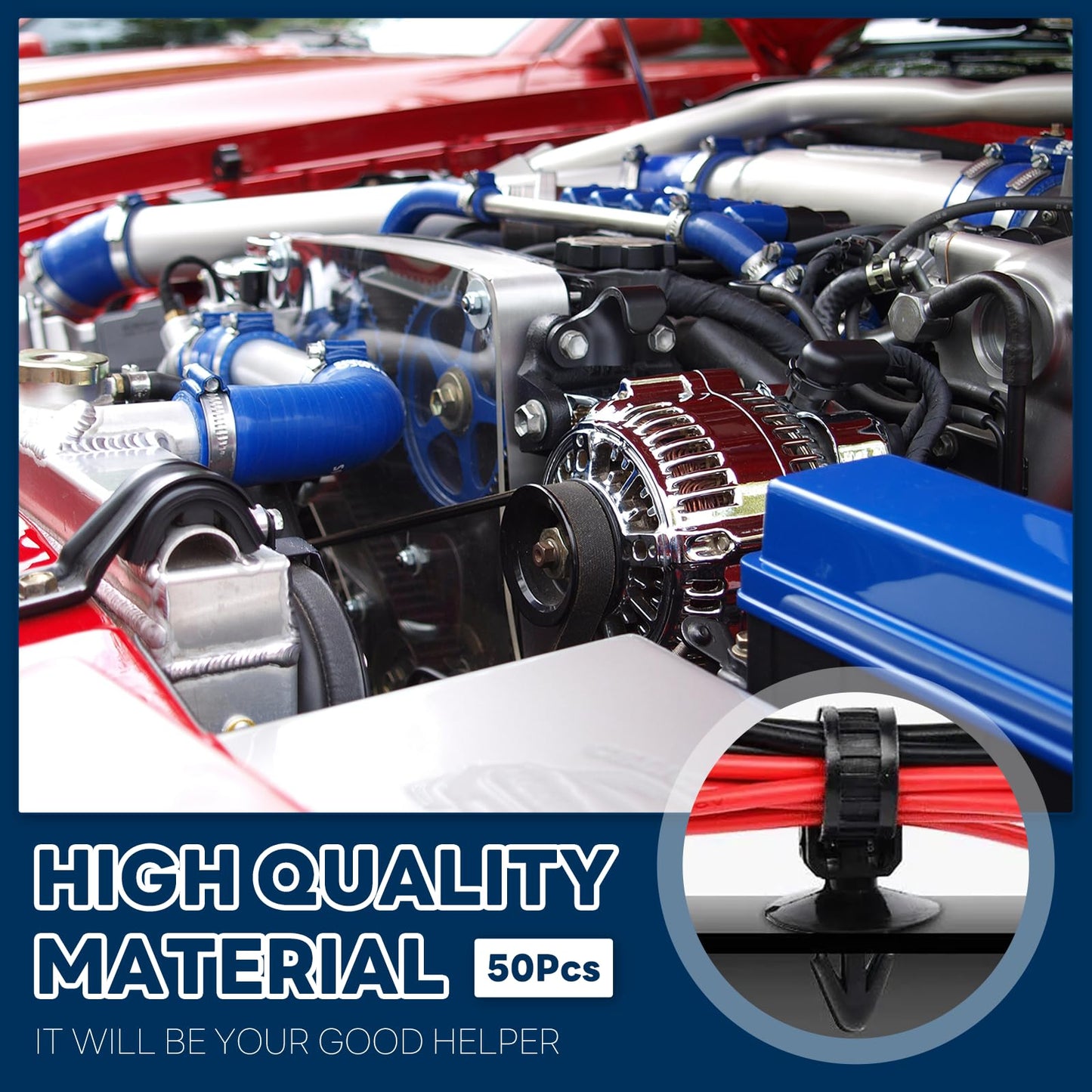 LOUZAGO 50 Pcs Push Mount Cable Ties, Nylon Push Mount Zip Ties Self Locking Wire Harness Clips, Heavy Duty Automotive Wire Clips Snap in Cable Zip Ties Fastener Car Mount Wire Ties (5-Types)