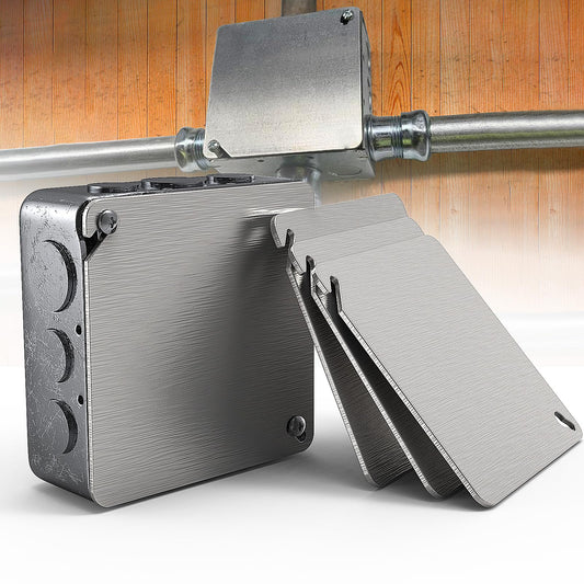 AIYOTAR Metal Electrical Box Cover Plates, 4 PCS Junction Box Covers, 4 Inch Square Flat Blank Electric Box Cover, Solid Cold Rolled Steel Outlet Box Cover for 4x4'' Square/Octagonal Box