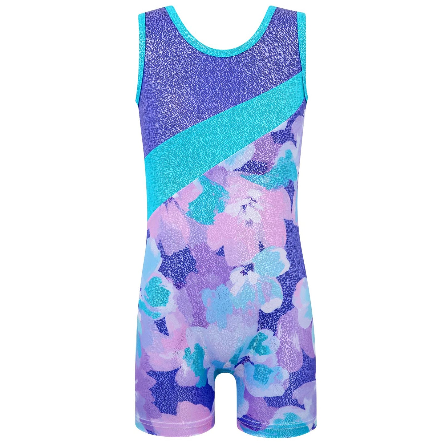 HOZIY Leotards for Girls Gymnastics Size 8-10 Practice Tumbling Outfits Equipments Kids Leo Purple Floral Spliced Dance Clothes