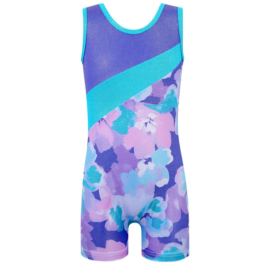 HOZIY Girls Gymnastics Practice Leotards 5t Size 5-6 Years Tumbling Outfits Equipments Kids Leo Purple Floral Spliced Dance Clothes