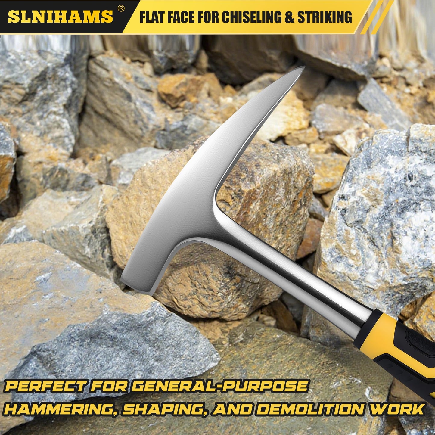 SLNIHAMS 22oz Rock Pick Hammer – One-Piece Forged Geology Hammer with Pointed Tip & Anti-Vibration Grip – Ideal for Rockhounding, Fossil Hunting, and Masonry Work