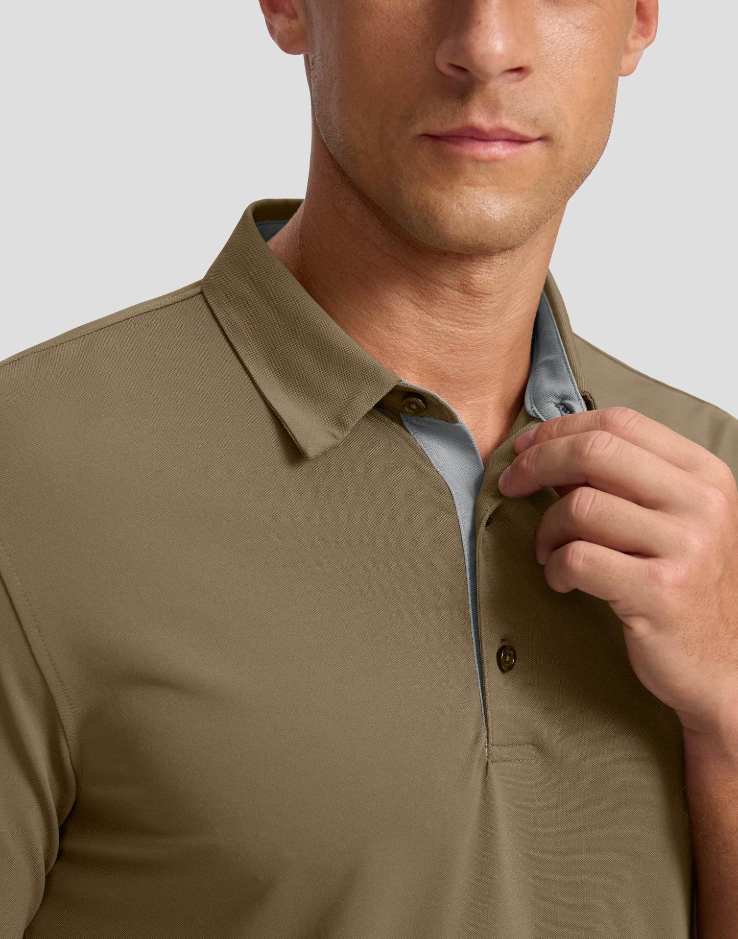 Men's Golf Shirts Dry Fit Moisture Wicking Performance Short Sleeve Collared Polo Shirts for Casual Athletic Business (Khaki, L)