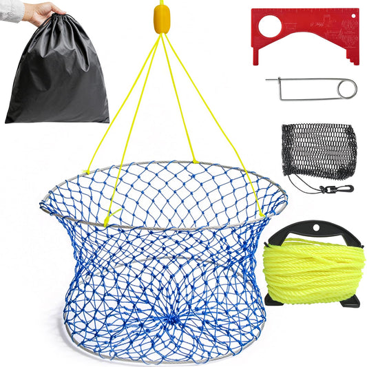 Synceduo Crab Ring Trap Collapsible Fishing Hoop Net Pots for Crabbing Bait Traps for Blue Crabs Dungeness with 50ft Rope, Bait Bag, Clip & Ruler