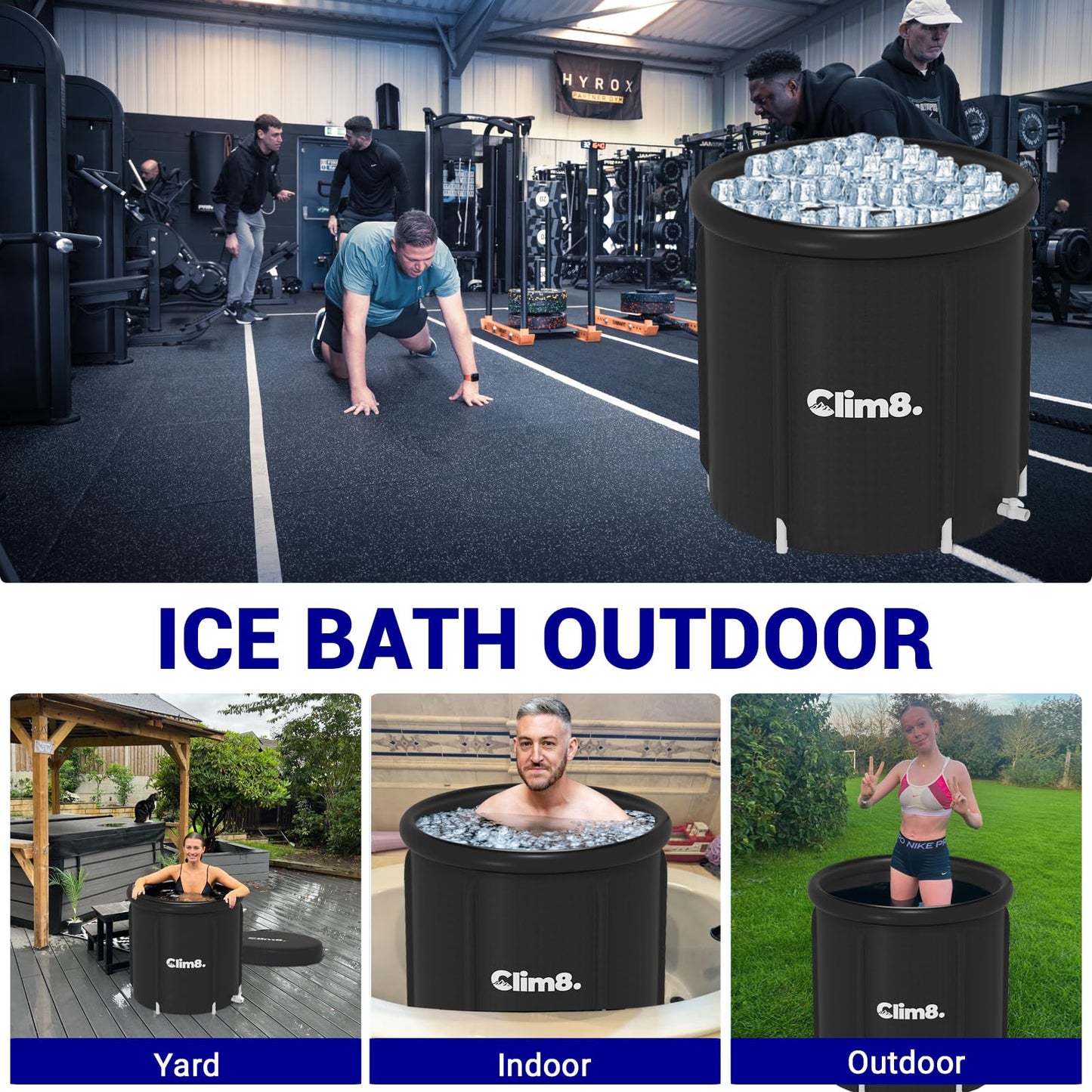 Clim8 Cold Plunge Tub for Ice Bath at Home,85 Gallons Ice Bath Tub with Cover Designed for Outdoor and Indoor Use