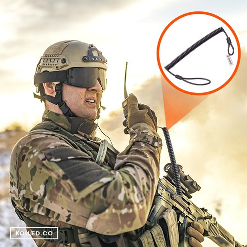 Koiled Military-Grade Braided Kevlar Cord Heavy Duty Retractable Lanyard - Carabiner Clip, 265lb/120kg Breaking Strength - Security Belt, Key Chain, Tether Strap for Weapons, Guns, Keys, Tactical Gear
