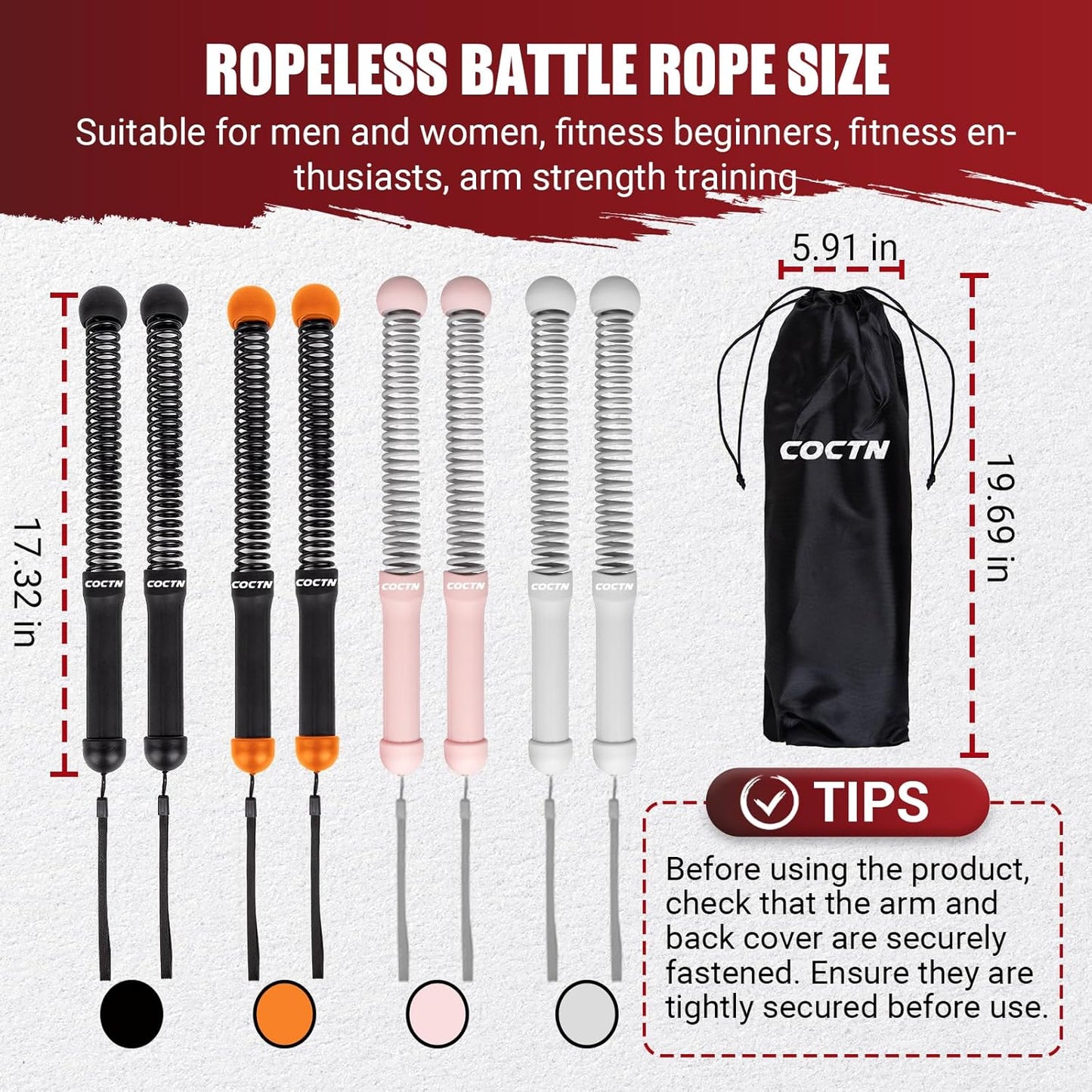 Skiennix Weighted Ropeless Battle Ropes - Heavy Duty Cordless Design for Home Gym | Strength & HIIT Training