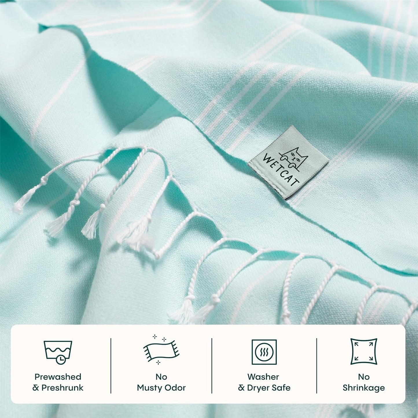 WETCAT Turkish Beach Blanket - Sandproof 100% Turkish Cotton | Extra Large 82"x82" Aqua Throw
