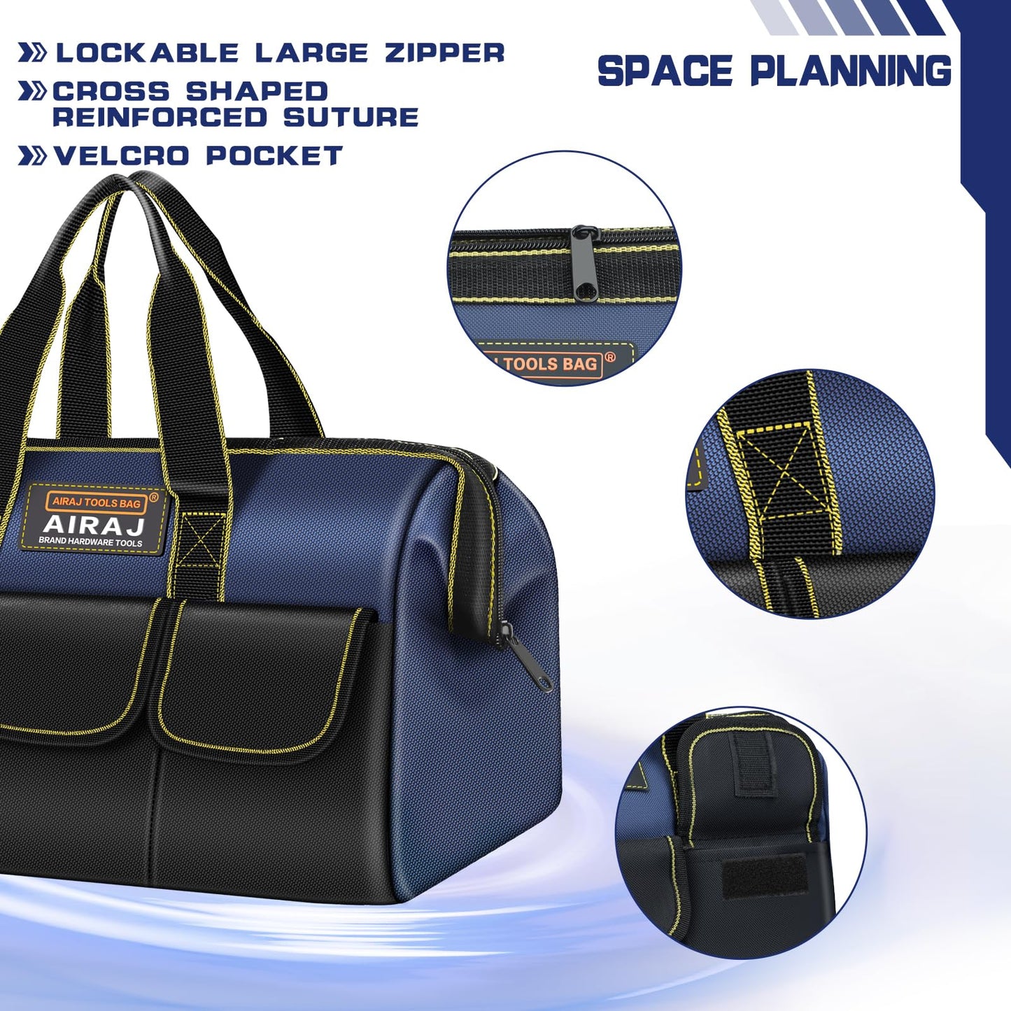 Tool Bag 2-Pack Set | AIRAJ 14" & 16" Portable Tool Bag | Wide Mouth Tool Bags for Men and Women | Small Tool Tote | Tool Organizer for Home Repairs,Garage Storage,Professional Work | Tool Box