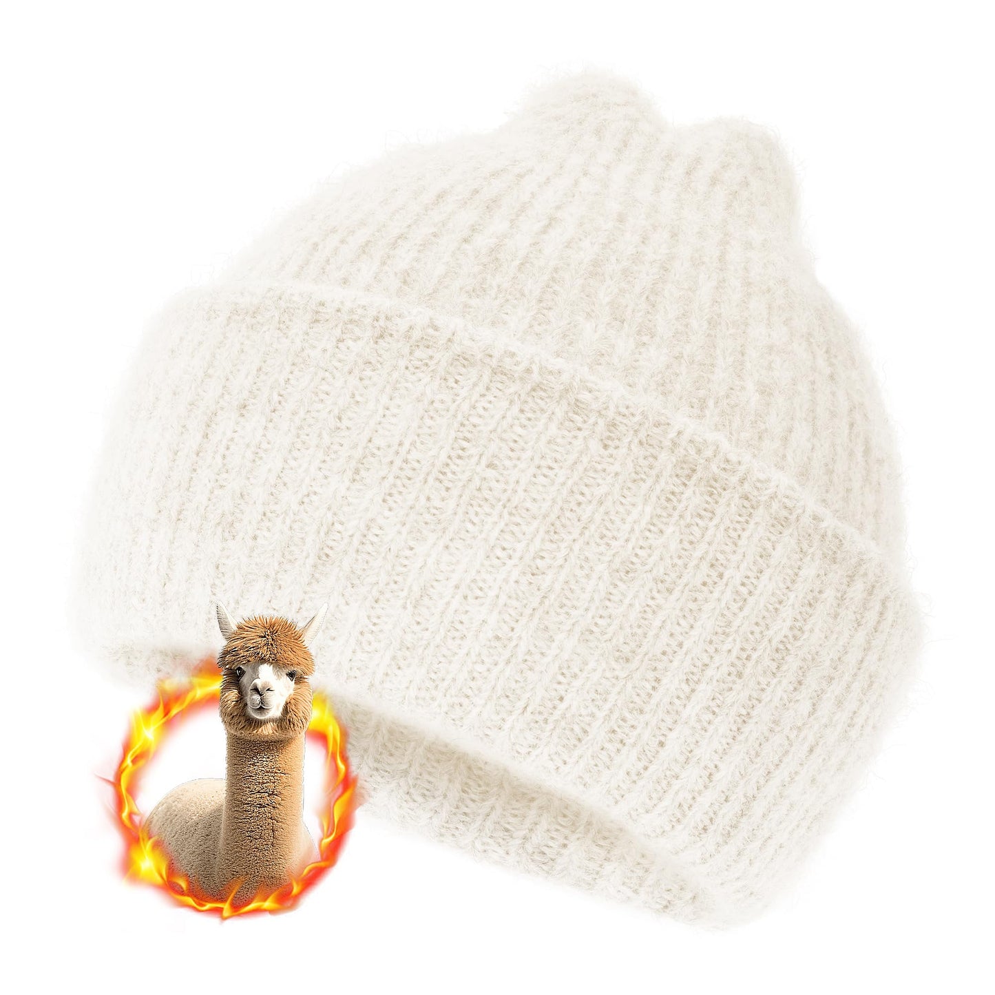 Silk Dream Alpaca Wool Beanie Hats Men Women Winter Hats Warm Beanie Fuzzy Soft Knit Lightweight Gift for Her&Him White