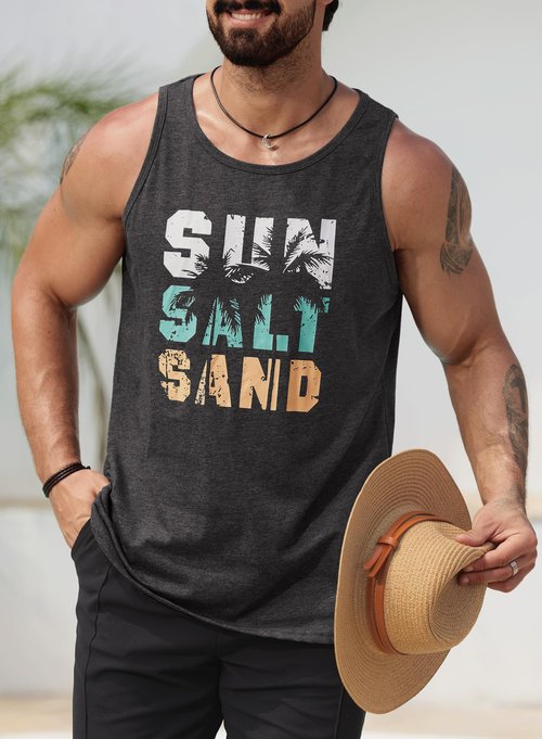 VOGSTART Men's Holiday Soft Stretchy Sleeveless Clothing U-Neck Breathable Tank Top Charcoal