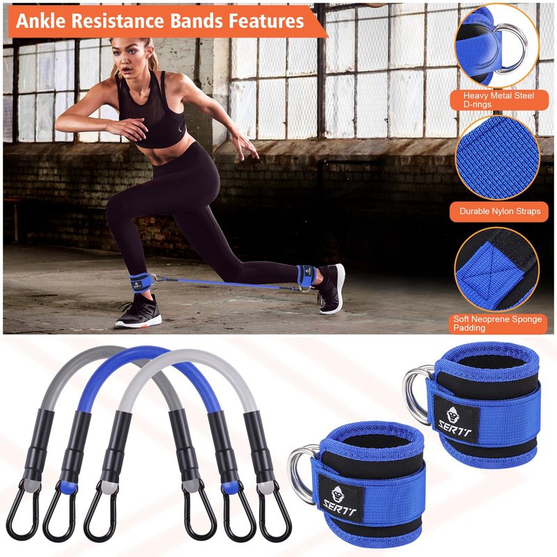 SERTT 12Pcs Foam Barbell Pad Set for Squats, Hip Thrust Pad Gym Essentials Set for Workout, 1 Gym Pad, 1 Carry Bag, 2 Lifting Strap, 2 Ankle Cuffs, 3 Ankle Risistance Band, 3 Hip Resistance Bands