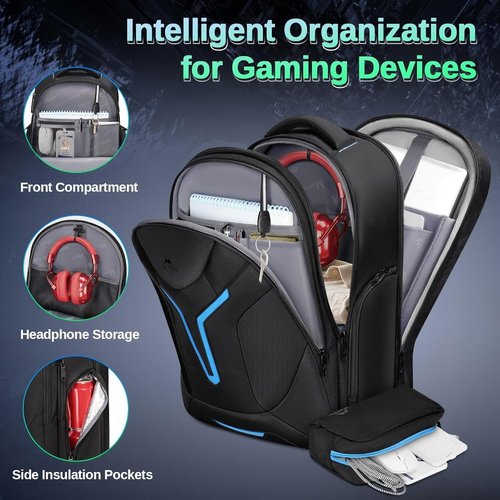 MATEIN 18-Inch Gaming Backpack - Waterproof Travel Bag with Padded Laptop Compartment & Rain Cover