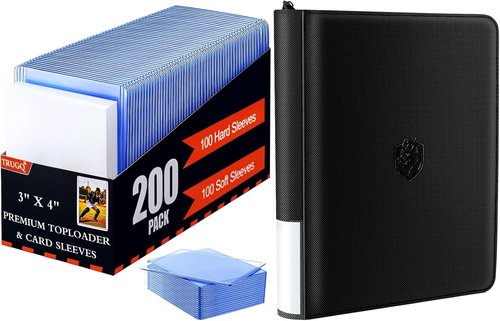 **Card Sleeves & Toploader Binder Combo - Waterproof PU Leather | Holds 324 Toploaders & 120 Card Protectors | Portable Storage Set**