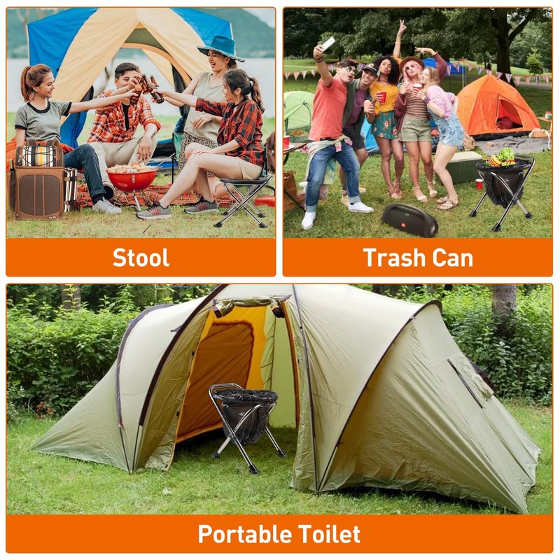 Upgrade Portable Toilet for Camping, Height Adjustable Travel Portable Potty for Adults, Stainless Steel Foldable Toilet for Car,Hiking,Beach and Camping Outdoor Use