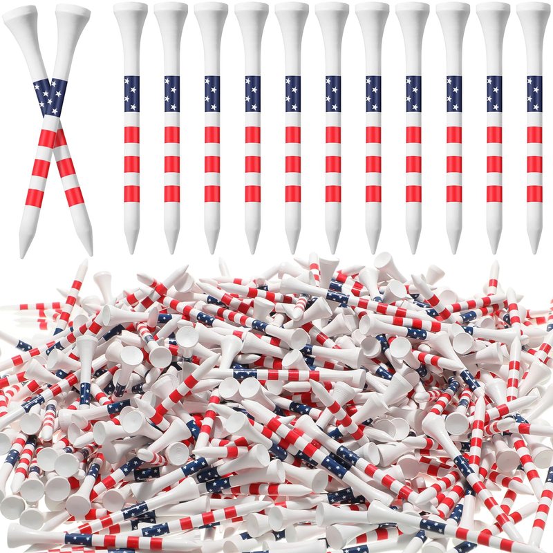 Mudder 600 Pcs 3-1/4" Golf Tees USA American Flag Golf Tees Bulk Long Bamboo Red White and Blue Patriotic Tee for Men Women(Chic)