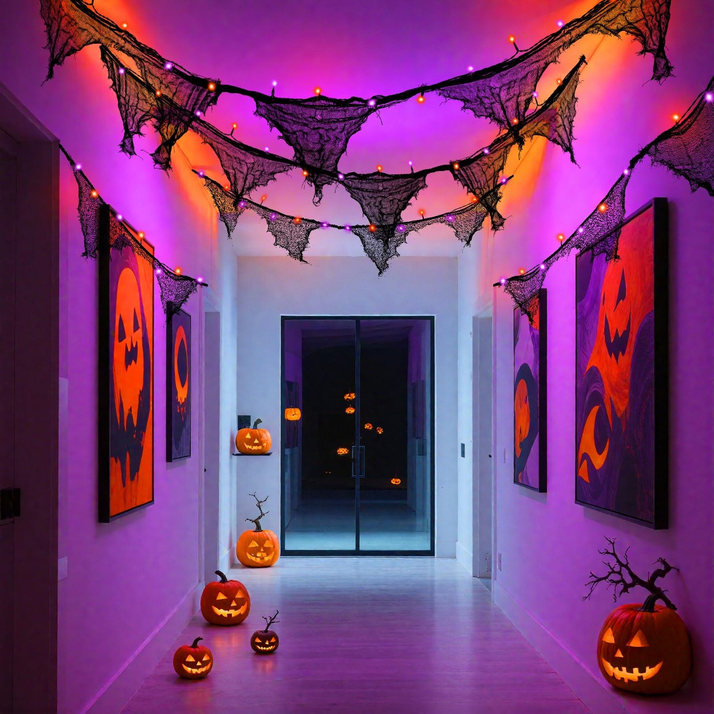 cshare Halloween Lights Battery Operated or USB, Creepy Cloth String Lights with Timer Waterproof 9.8ft 30LED Orange and Purple String Lights Halloween Decortions for Fireplace Window Door Mirror