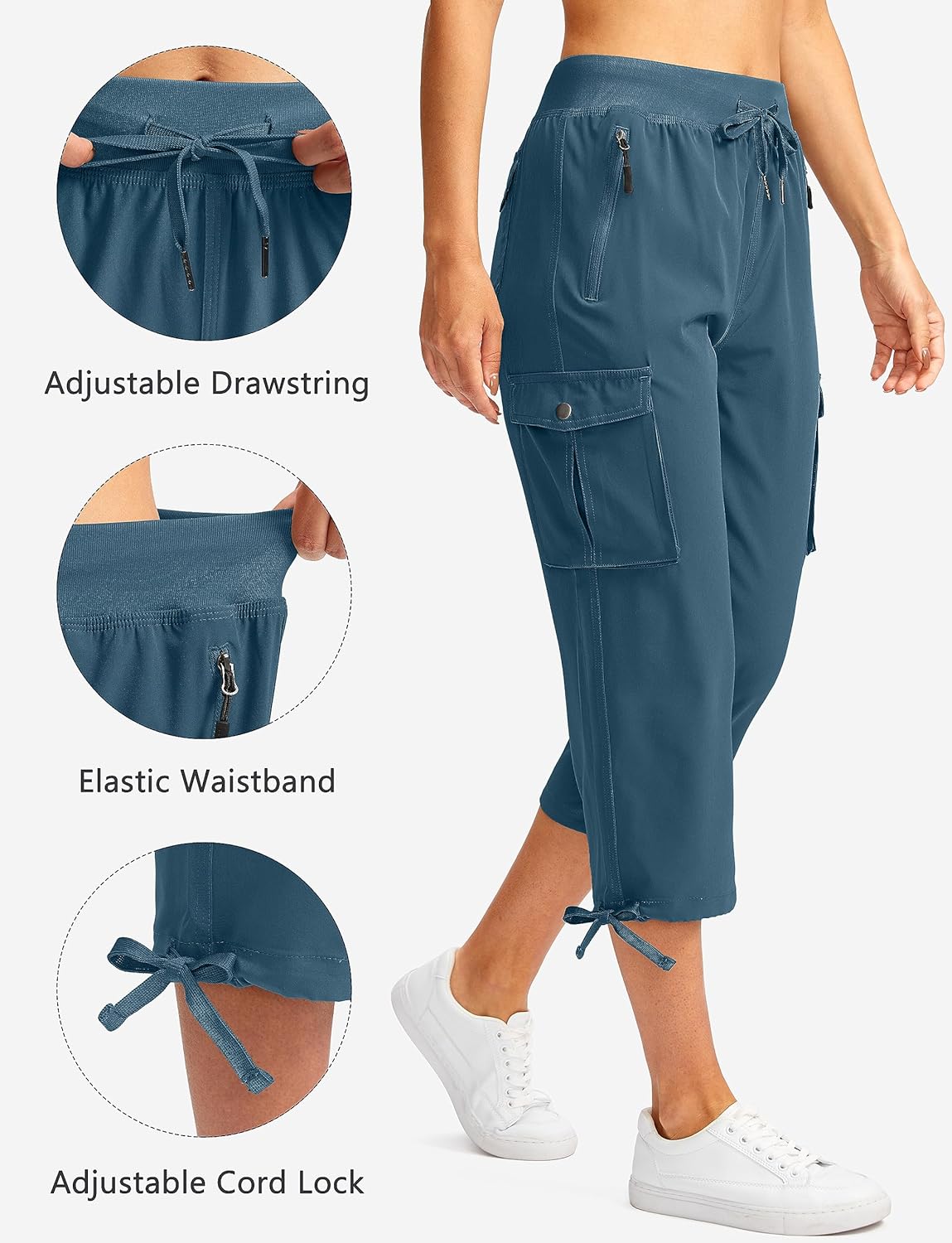 Soothfeel Women's Cargo Capris - Lightweight Quick-Dry Travel Pants with 6 Pockets for Summer Hiking